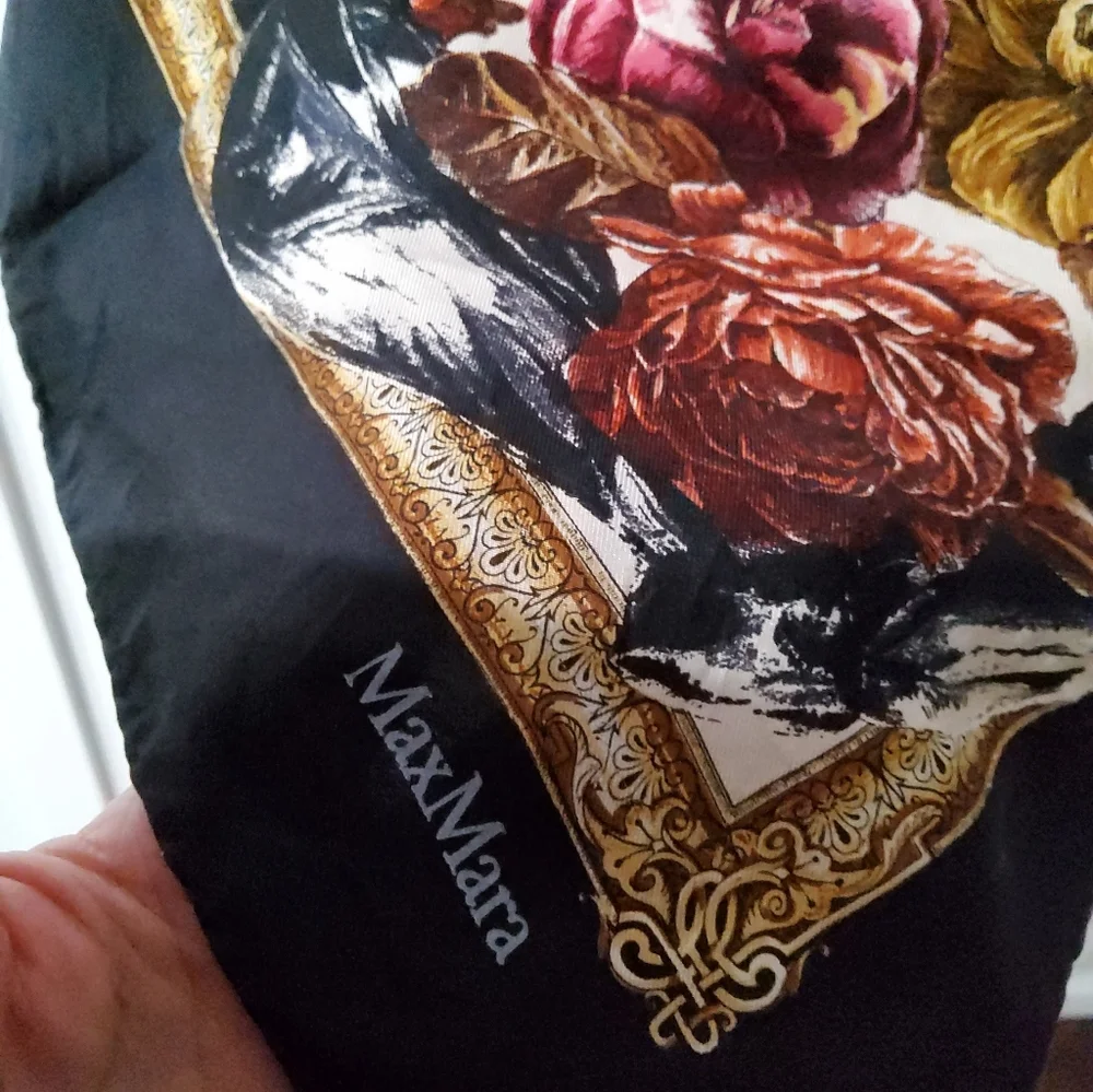 MaxMara Floral Silk Scarf in Black and Gold